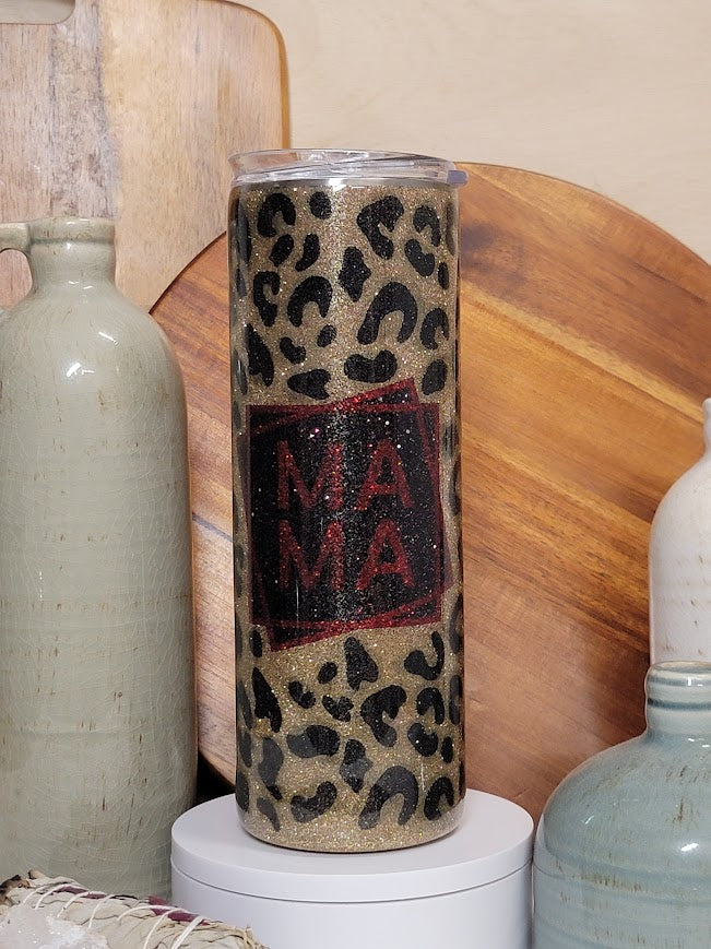 20 Oz Skinny/Straight Mama Template Glitter Tumbler