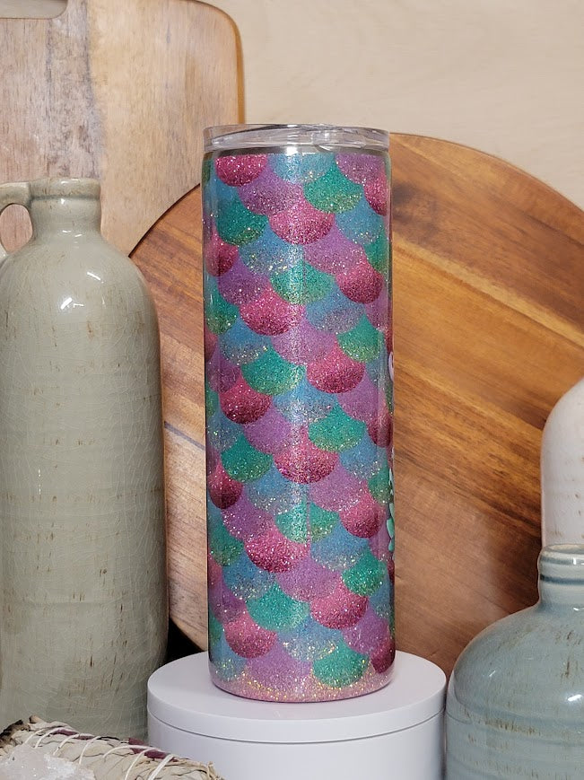 20 oz Skinny/Straight Mermaid template glitter tumbler