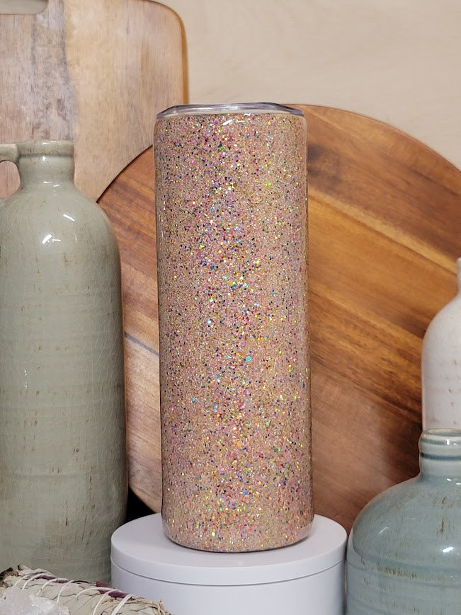 20 oz Skinny/Straight Poke Fabric And Glitter Tumbler
