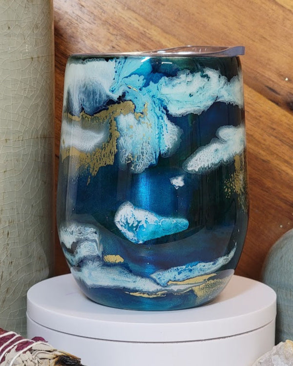 12 Oz Green Swirl Stemless Wine Cup