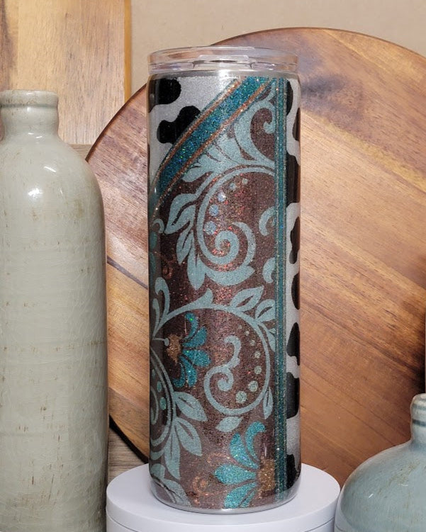 20 Oz Skinny/Straight Cow Print Template Glitter Tumbler