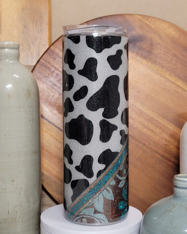 20 Oz Skinny/Straight Cow Print Template Glitter Tumbler