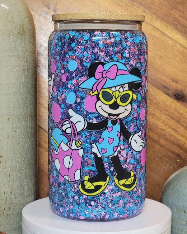 16 Oz Summer Girl Mouse Slow Flow Glitter Snow Globe Libby Cup