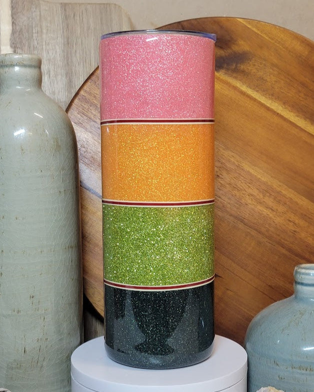 20 oz Skinny/Straight Harvest Pumpkins Fabric And Glitter Tumbler