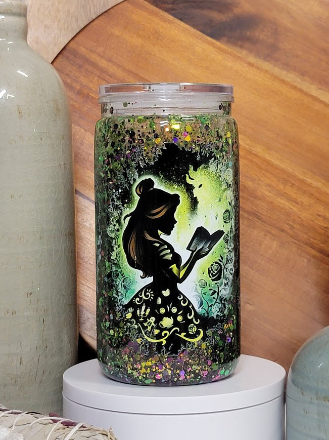 16 Oz Silhouette Princesses Slow Flow Glitter Acrylic Snow Globe Libby Cup