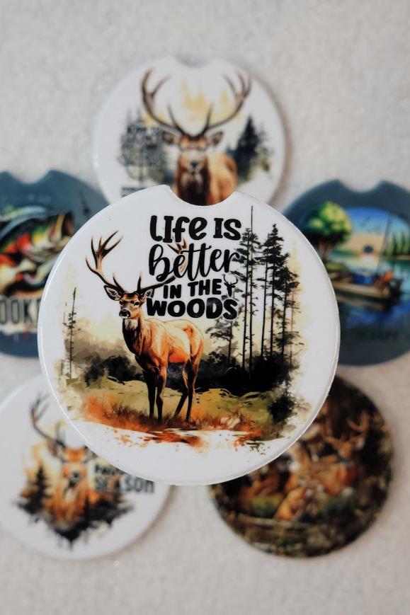 Life Is Better In The Woods Car Coaster