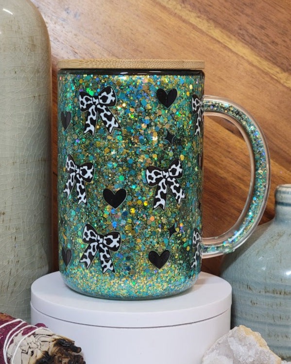 15 Oz Mama Cow Print Motionless Glitter Snow Globe Coffee Mug