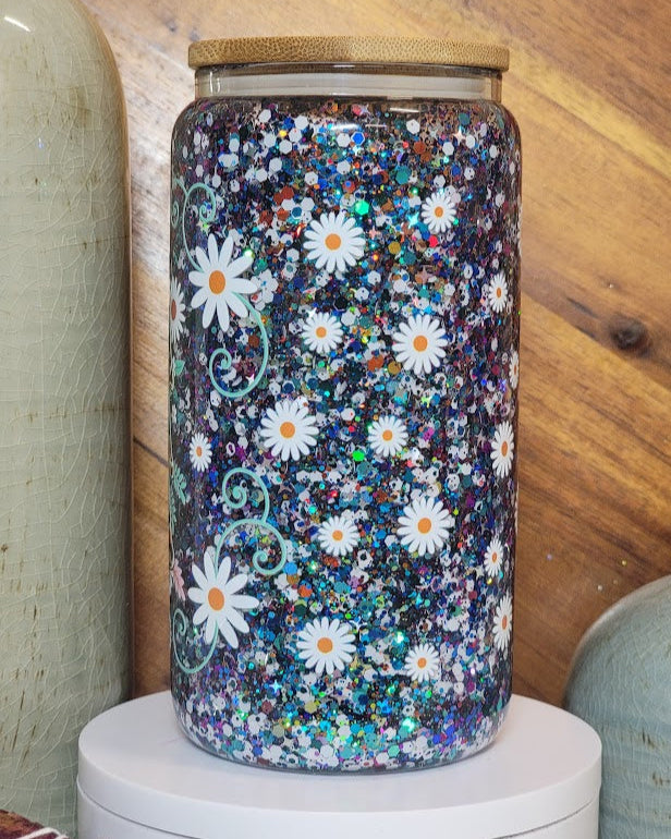 16 Oz Daisy Mama Slow Flow Glitter Snow Globe Libby Cup