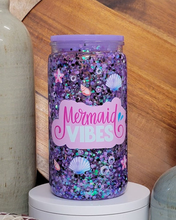 16 Oz Mermaid Vibes Slow Flow Glitter Snow Globe Acrylic Libby Cup