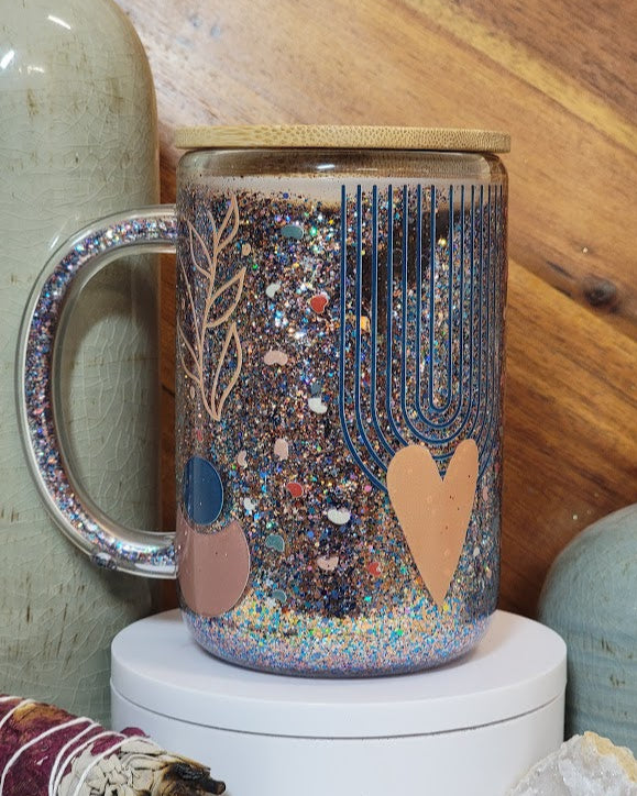 15 Oz Leaves & Hearts Motionless Glitter Snow Globe Coffee Mug