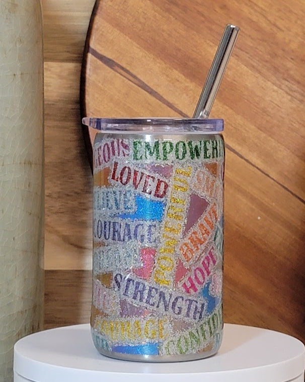 3 Oz Positive Words Glitter Mini Straight Tumbler