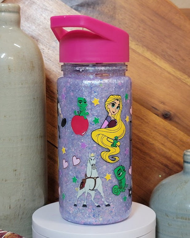 12 Oz Rapunzel Glitter Kids Acrylic Snow Globe Water Bottle