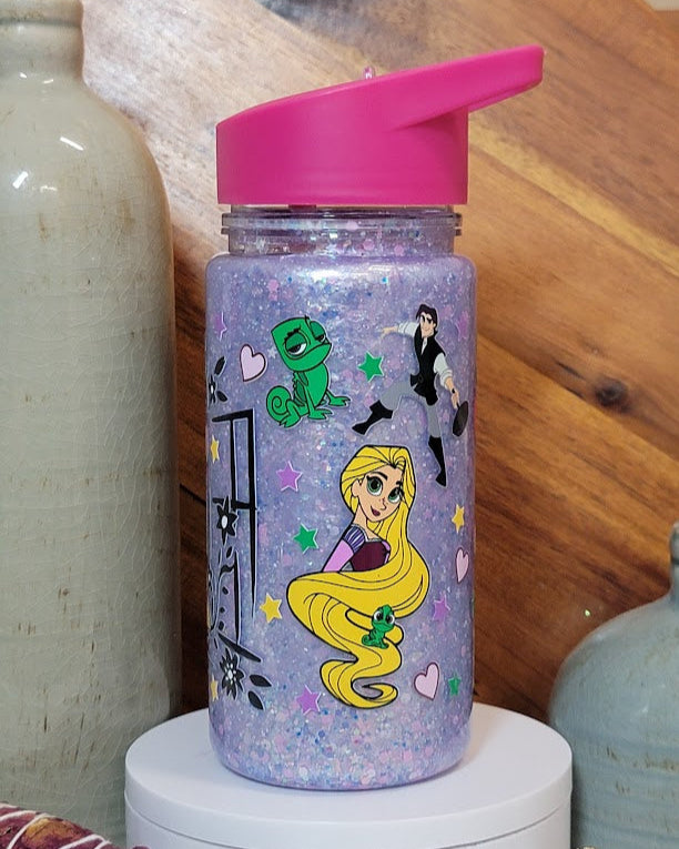 12 Oz Rapunzel Glitter Kids Acrylic Snow Globe Water Bottle