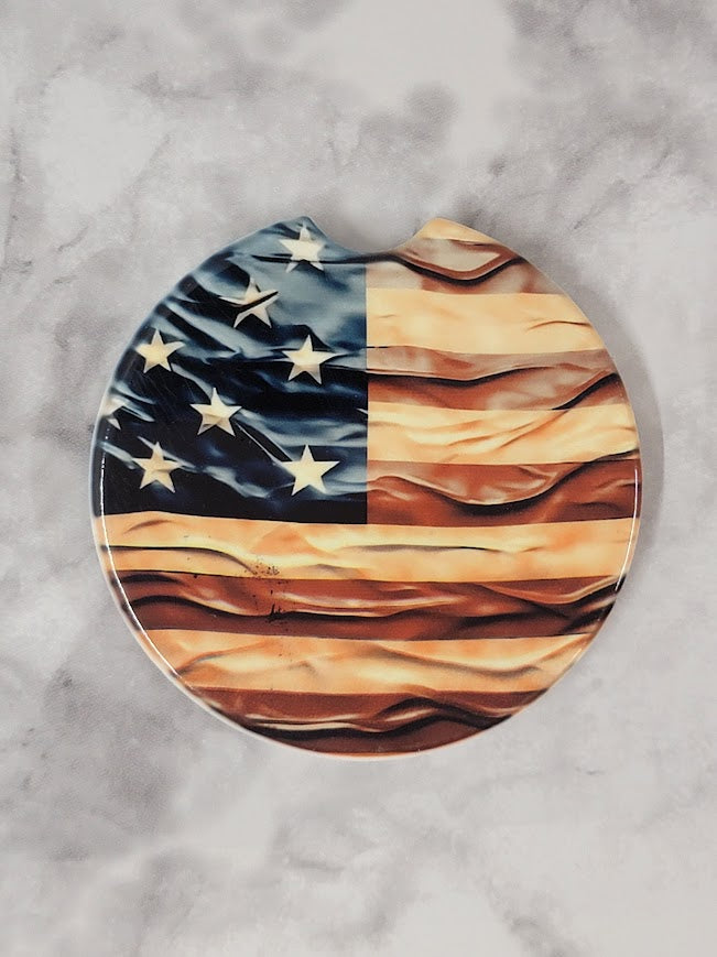 Flowing American Flag Car Coaster