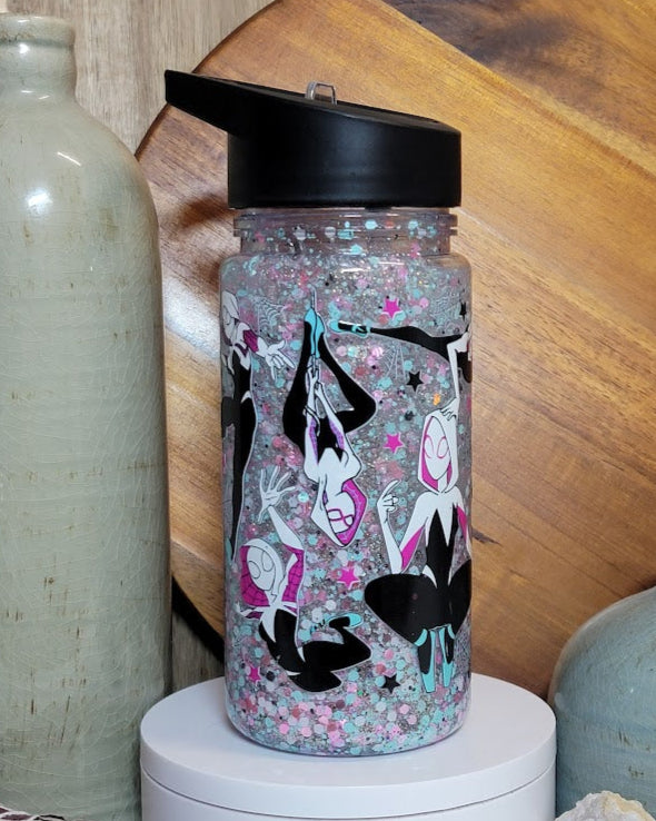 12 Oz Lady Spider Kids Acrylic Snow Globe Water Bottle