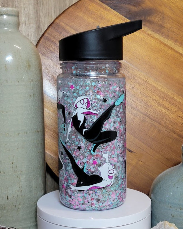 12 Oz Lady Spider Kids Acrylic Snow Globe Water Bottle