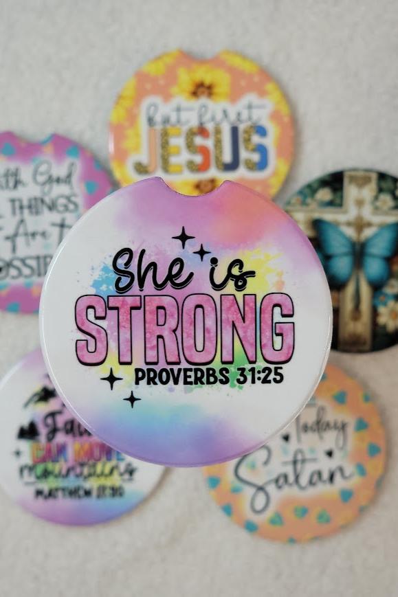 She Is Strong Car Coaster