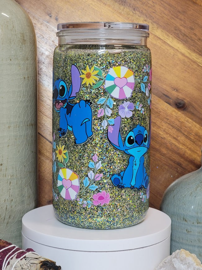 16 Oz Blue Alien Spring Slow Flow Glitter Acrylic Libby Cup