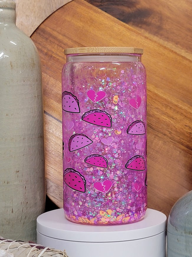 16 oz Tacos Motionless Glitter Snow Globe Libby Cup