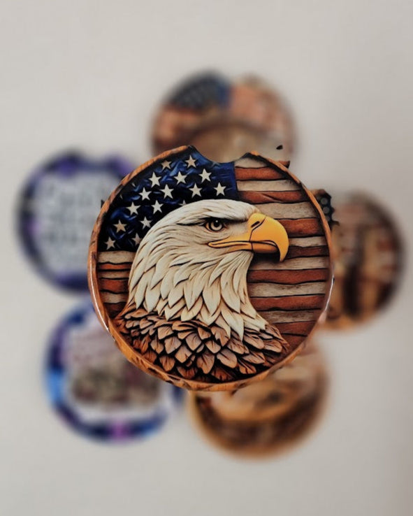 Wood Carved Bald Eagle Car Coaster