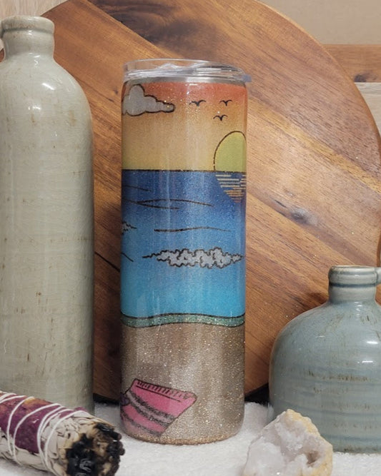 20 Oz Straight/Skinny Beach Glitter Template Tumbler