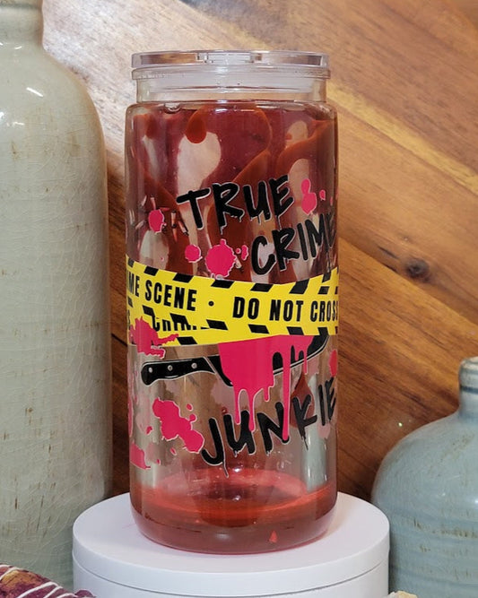 20 Oz True Crime Junkie Lava Flow Acrylic Snow Globe Libby Cup