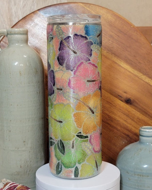 20 Oz Skinny/Straight Hibiscus Template Glitter Tumbler