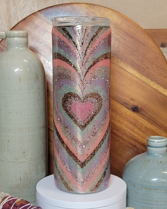 20 Oz Skinny/Straight Concentric Hearts Template Glitter Tumbler