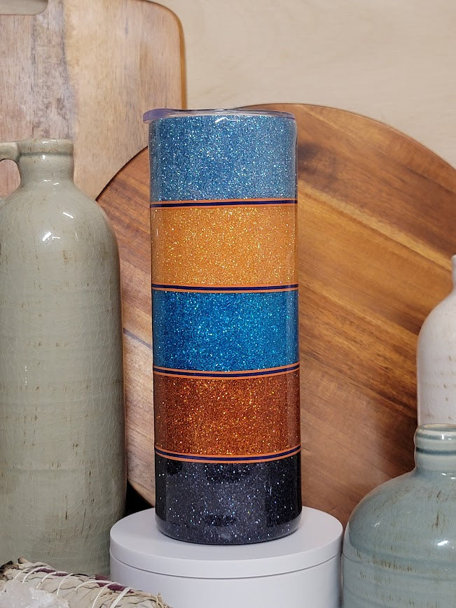 20 oz Skinny/Straight Blue Dog Fabric & Glitter Tumbler
