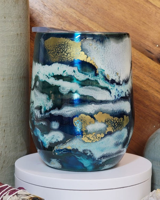 12 Oz Green Swirl Stemless Wine Cup
