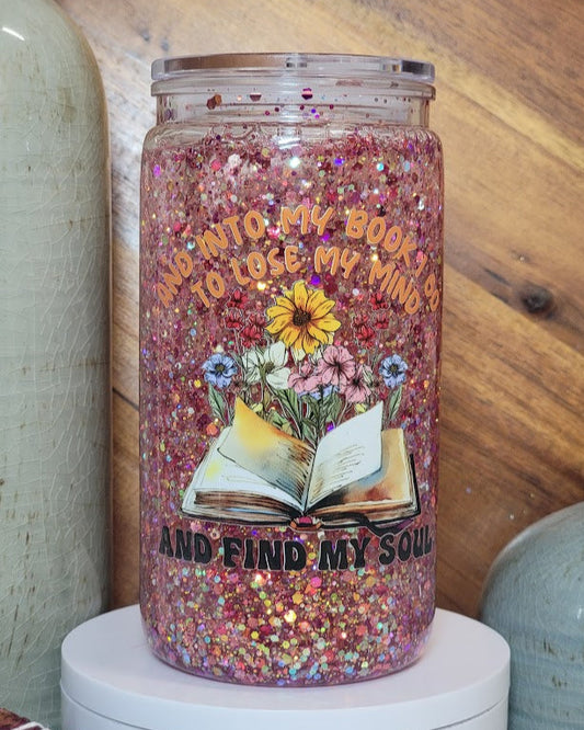16 Oz Into My Books Slow Flow Glitter Snow Globe Acrylic Libby Cup