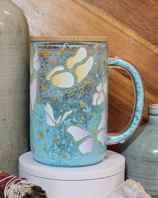 15 Oz Butterflies Motionless Glitter Snow Globe Coffee Mug