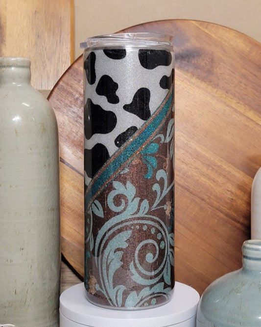20 Oz Skinny/Straight Cow Print Template Glitter Tumbler