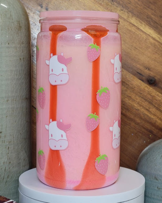 16 Oz Strawberry Cow Milk Snow Globe Acrylic Libby Cup