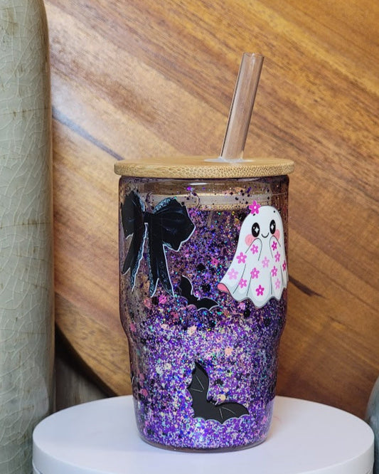 4 Oz Cute Ghost & Bats Snow Globe Shot Glass