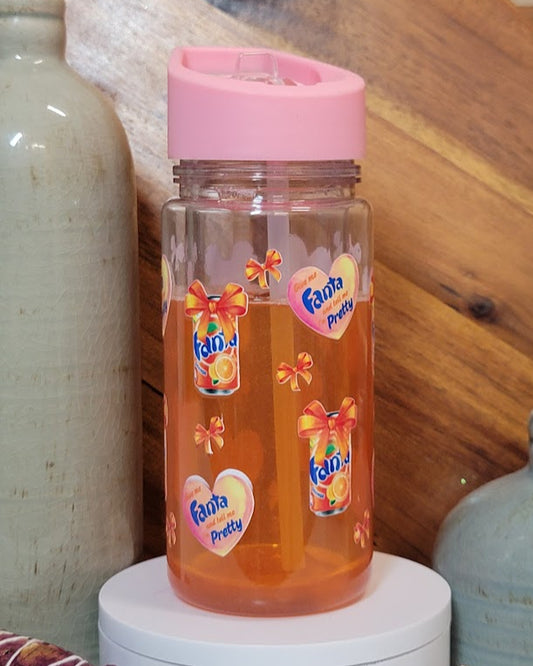 12 Oz Orange Soda Look With Ribbons Kids Acrylic Snow Globe Water Bottle