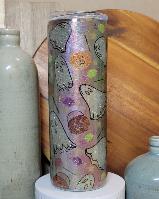 20 Oz Skinny/Straight Ghosts & Candy Template Glitter Tumbler