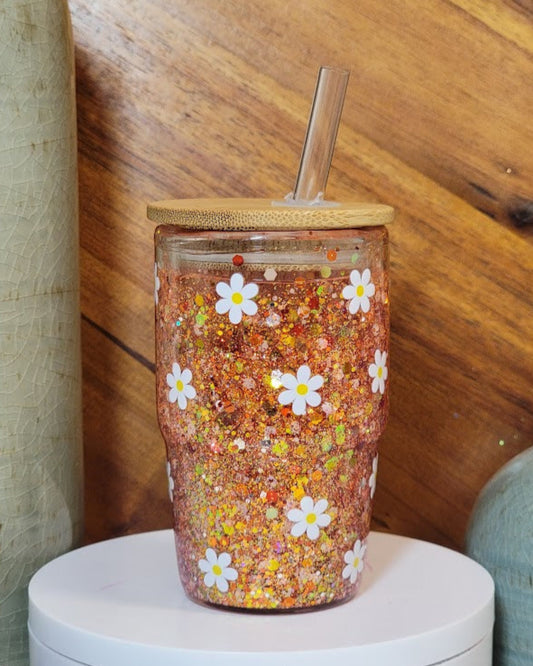 4 Oz Gold Daisies Snow Globe Shot Glass