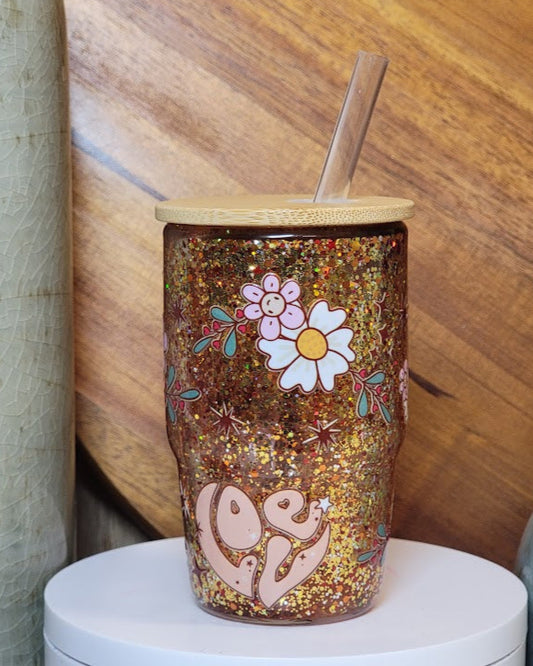 4 Oz Love & Flowers Snow Globe Shot Glass