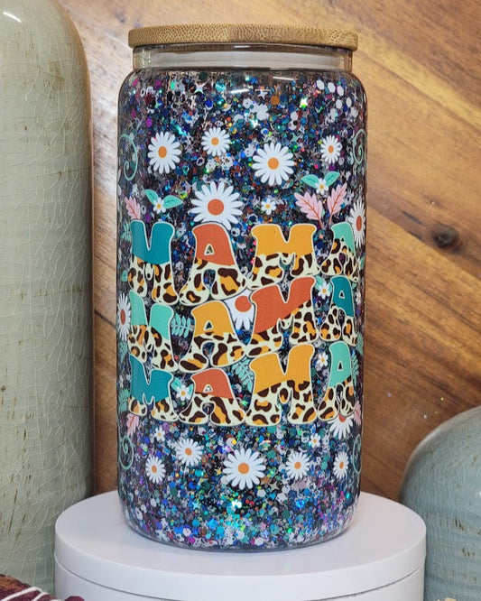 16 Oz Daisy Mama Slow Flow Glitter Snow Globe Libby Cup