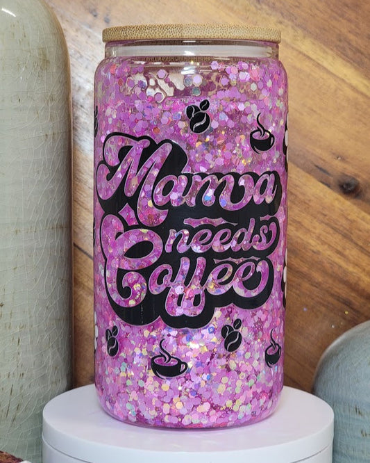 16 Oz Mama Needs Coffee Slow Flow Glitter Snow Globe Libby Cup