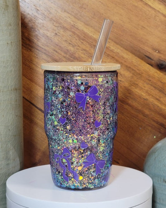 4 Oz Purple Ribbons Snow Globe Shot Glass