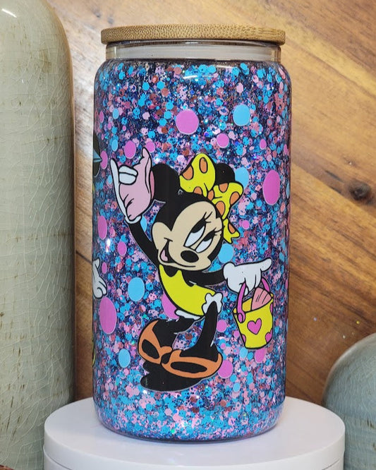 16 Oz Summer Girl Mouse Slow Flow Glitter Snow Globe Libby Cup