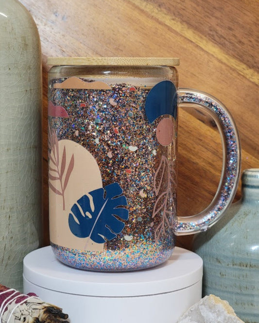 15 Oz Leaves & Hearts Motionless Glitter Snow Globe Coffee Mug