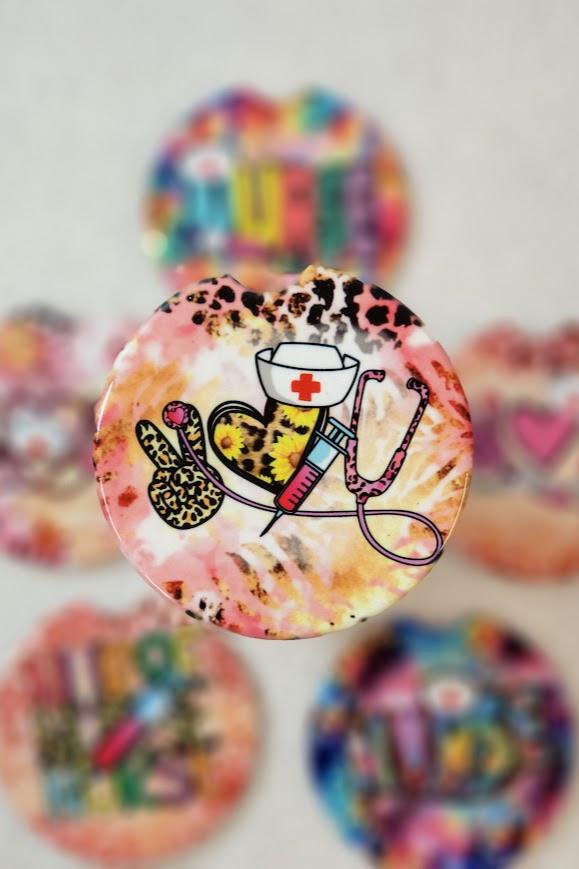 Peace Love Stethoscope Nurse Car Coaster