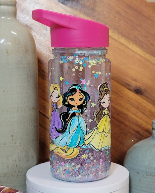 12 oz Princess Slow Flow Glitter Kids Acrylic Snow Globe Water Bottle