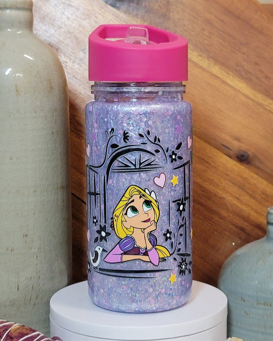 12 Oz Rapunzel Glitter Kids Acrylic Snow Globe Water Bottle