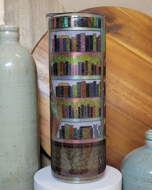 20 oz Skinny/Straight Spooky Library Template Glitter Tumbler