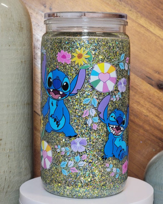 16 Oz Blue Alien Spring Slow Flow Glitter Acrylic Libby Cup