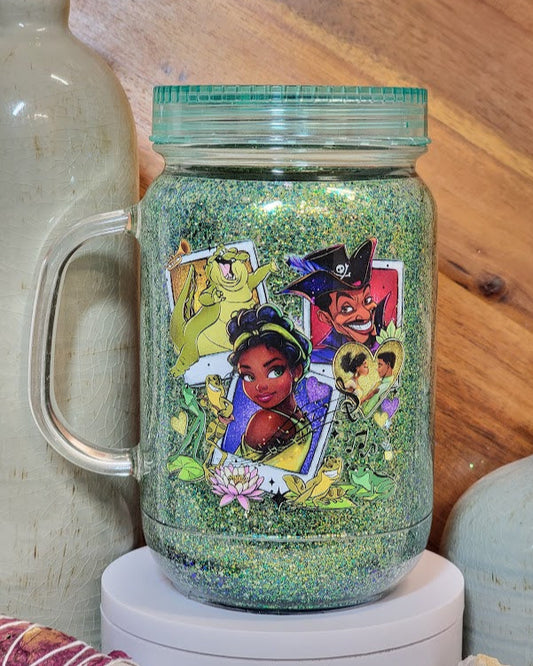 20 Oz New Orleans Gal Motionless Glitter Acrylic Mason Jar